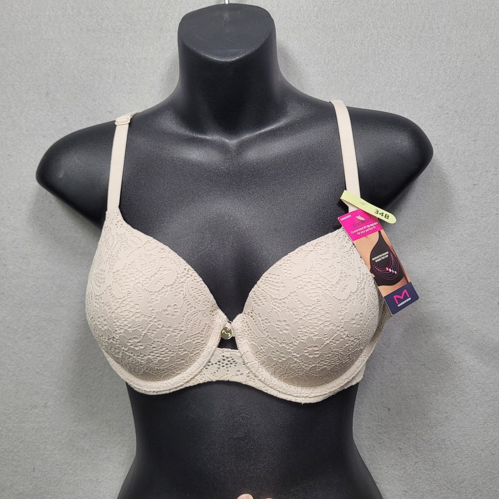 Maidenform Custom Lift Underwire Lace Bra 34B DM2423 Beige Womens